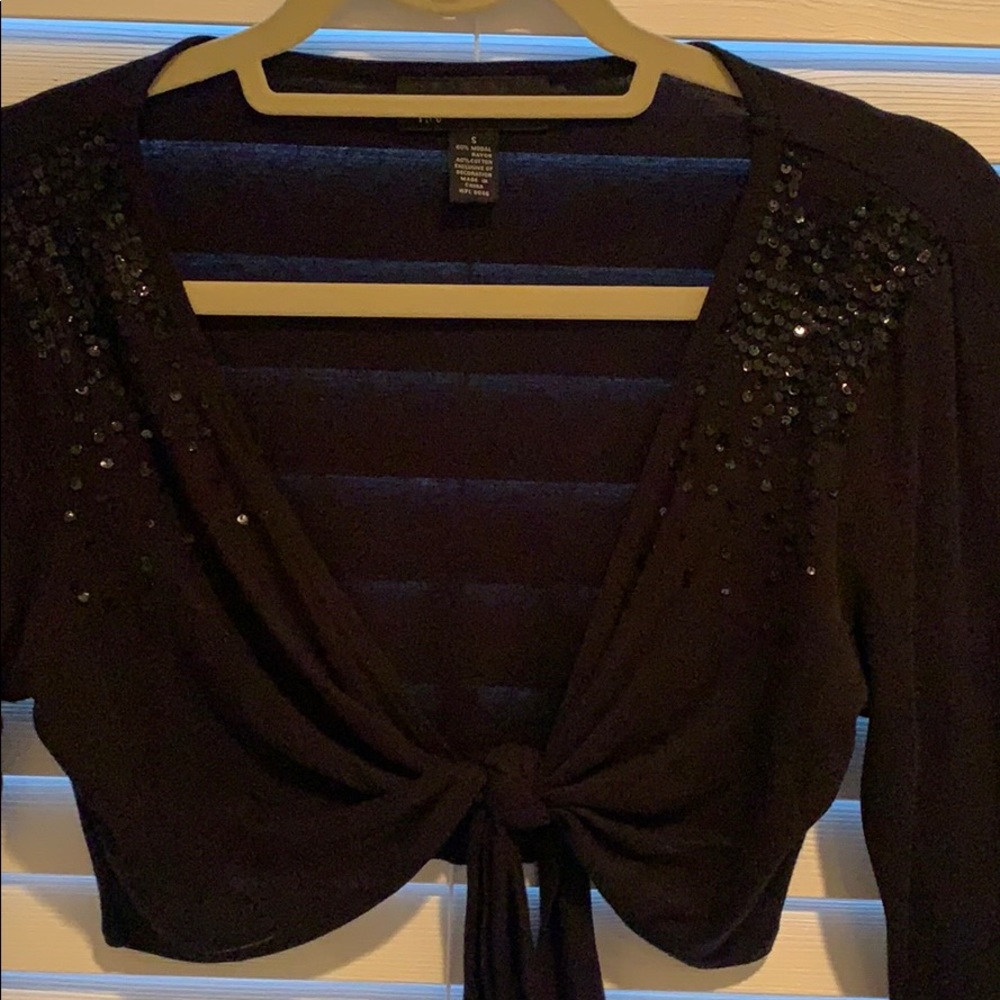 Inc petite black tie shirt with sequin size sm